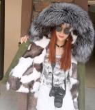 Winter Real Large Raccoon Fur Collar Fox Fur Lining Hooded Parka Coat Coats B4354