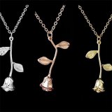 Women Natural Leaf Rose Shape Romantic Necklaces Valentine Day Present  000901-12