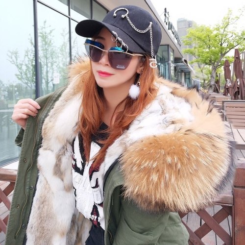 Camo Women Winter Parkas Large Raccoon Fur Collar Hooded Parkas