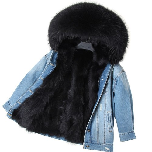 Winter  Real Fox Fur Liner Raccoon Fur Collar Hooded Coat Coats K3344