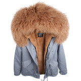 Women's Winter Wool Fur Collar Parka Coat Coats B1526
