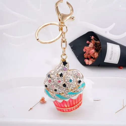 Fashion Rhinestone Ice Cream Cake Play With Keychain Creative Gifts YSK00314