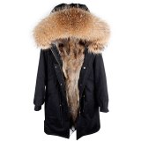 Women Winter Big Real Raccoon Fur & Liner X-Long Jackets Parkas Coats C3344