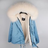 Large Natural Real Fox Fur Hooded Thick Warm Parkas Jackets Coats B1425