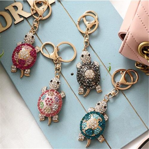 Rhinestone Tortoise Keychain Car Colorful Crystals Key Ring YSK05465