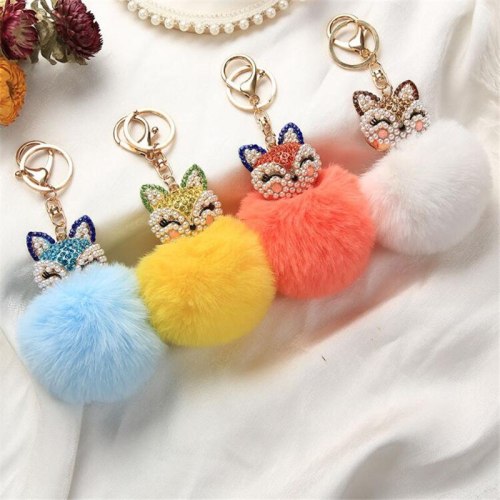 Crystal Fox Keychain Fur Cute  Keychain Shiny Rhinestone Keyrings YSK05061