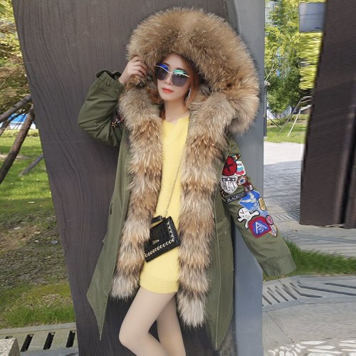 Winter Large Real Raccoon Hooded Thick Jackets Coats 93104