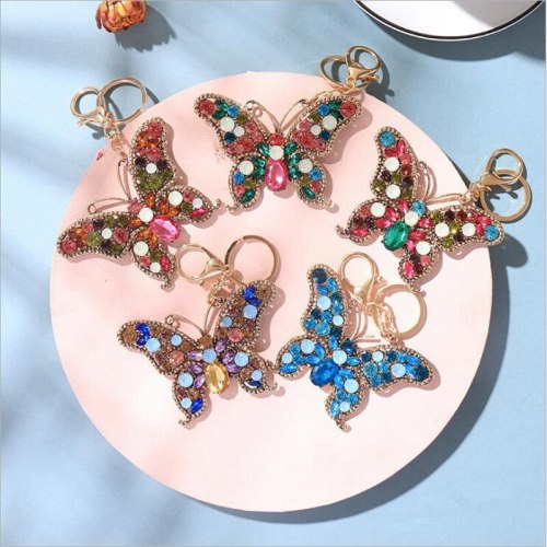 Colorful Butterfly Crystal Keychain Glitter Rhinestone Metal Key Ring YSK00718