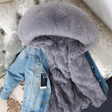 Women Real Raccoon Collar Rabbit Liner Coat Coats K2334