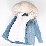 Women Real Raccoon Collar Rabbit Liner Coat Coats K2334