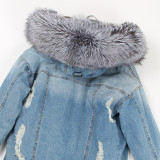 Women Real Raccoon Collar Rabbit Liner Coat Coats K2334