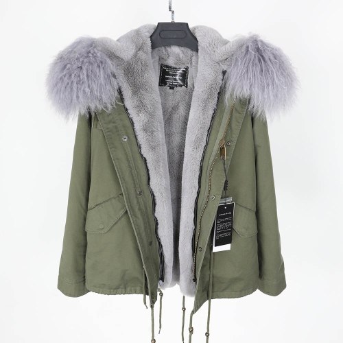 Women's Winter Wool Fur Collar Parka Coat Coats B1526
