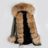 Long Parka Natural Real Rabbit Fur Collar Thick Warm Parkas HD2435