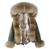 Women Short Parka Parkas Big Raccon Fur Colla Rabbit Fur Liner Coats