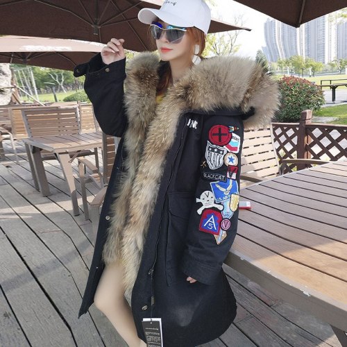 Winter Large Real Raccoon Hooded Thick Jackets Coats 93104