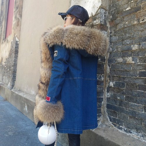 Large Real Raccoon Fur Collar Women Winter Parkas Coats H1324