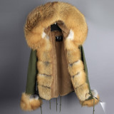Warm Fur Liner Natural Fox Fur Collar Parka Coat Coats