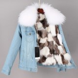 Real Raccoon Collar Fox Fur Liner Jeans Coat Coats A45
