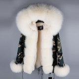 Warm Fur Liner Natural Fox Fur Collar Parka Coat Coats