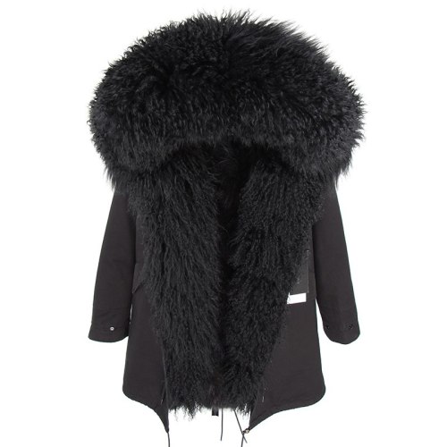 Natural Sheep Fur Collar Hood Raccoon Fur Liner Thick Parkas Coat Coats ED3546