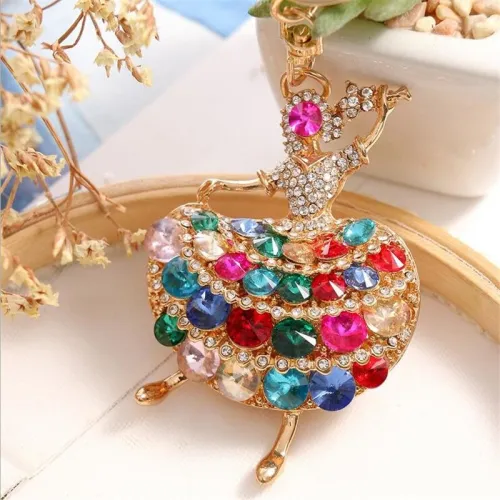 Colorful Girl Ballet Dancer Crystal Keychain Keyrings YSK17788