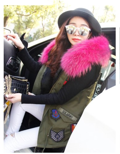 Sleeveless Waistcoat Real Raccoon Fur Collar Vests