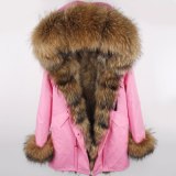 Women Real Fox Fur Collar Raccon Fur Liner Parkas Coat Coats HD3445