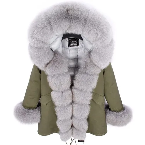 Big Real Fox Fur Hooded Thick Warm Down Jacket Parkas Coats HD6475