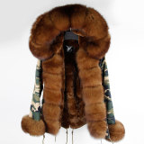 Warm Fur Liner Natural Fox Fur Collar Parka Coat Coats