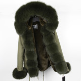 Warm Fur Liner Natural Fox Fur Collar Parka Coat Coats