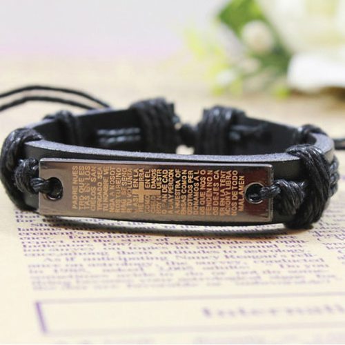 Kirykle Carving Scripture Cross Leather Bracelet Bracelets QNW102637