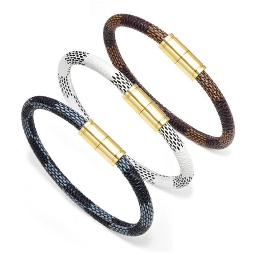 Charm Stripe Leather Bracelet Men Gold Magnet Bracelets QNW251829