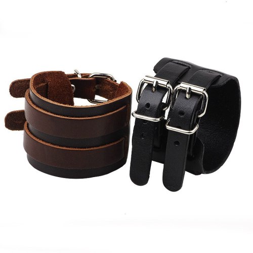 Vintage Double Belt Leather Wrist Friendship Big Wide Bracelet Bracelets QNW216778