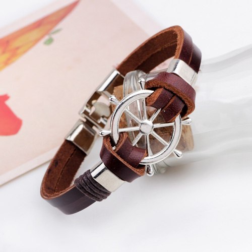 Handmade Retro Rudder Anchor Leather Bracelet Bracelets QNW218697