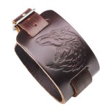 New Animal Wolf Bracelet Black & Brown Genuine Leather Bracelets QNW245465