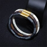 Charm Stripe Leather Bracelet Men Gold Magnet Bracelets QNW251829