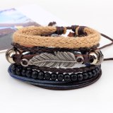 Vintage Metal Leaf Leather Bracelet Bracelets QNW402334