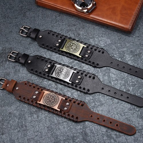 Hot Selling Viking Pirate Bracelet Men's Wide Leather Bracelets QNW257485