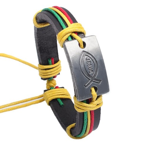 Made of colored String Bracelet Jesus Fish Leather Bracelets QNW100415
