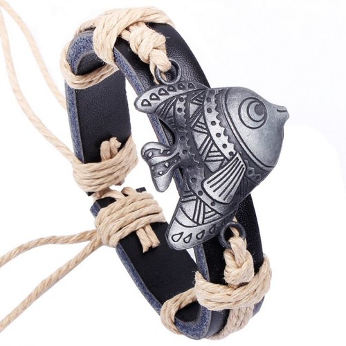 New Arrival Punk Fish Charm Genuine Leather Bracelet Bracelets QNW104859