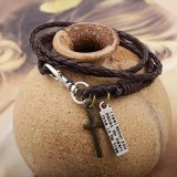 Hot Black Brown Leather Pulseira Masculina Cross Bracelet Men Bracelets QNW106677
