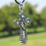 Diamond-Studded Carved Cross Necklace Necklaces QNN101627
