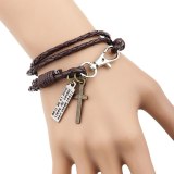 Hot Black Brown Leather Pulseira Masculina Cross Bracelet Men Bracelets QNW106677