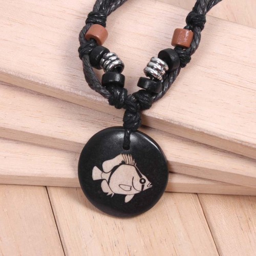 Fashion Tai Chi Pattern Cow Bone Necklace Necklaces QNN200112