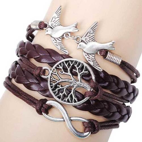 Tree Bird Multi-layer Bracelet Retro Hand-woven Bracelets QNW802435