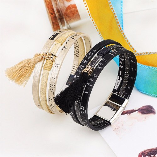 Braided Wide Multilayer Leather Bracelet Magnetic Tassel Bracelet Bracelets QNW2169710