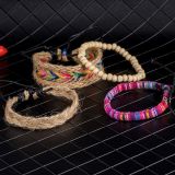 Handmade Colorful Hemp Rope Leather Wristband Bracelet Bracelets QNW403243