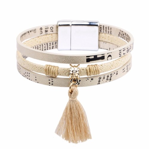 Braided Wide Multilayer Leather Bracelet Magnetic Tassel Bracelet Bracelets QNW2169710