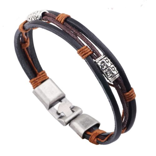 Punk Men Beaded Three Leather Bracelet Bracelets QNW218192