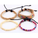Handmade Colorful Hemp Rope Leather Wristband Bracelet Bracelets QNW403243